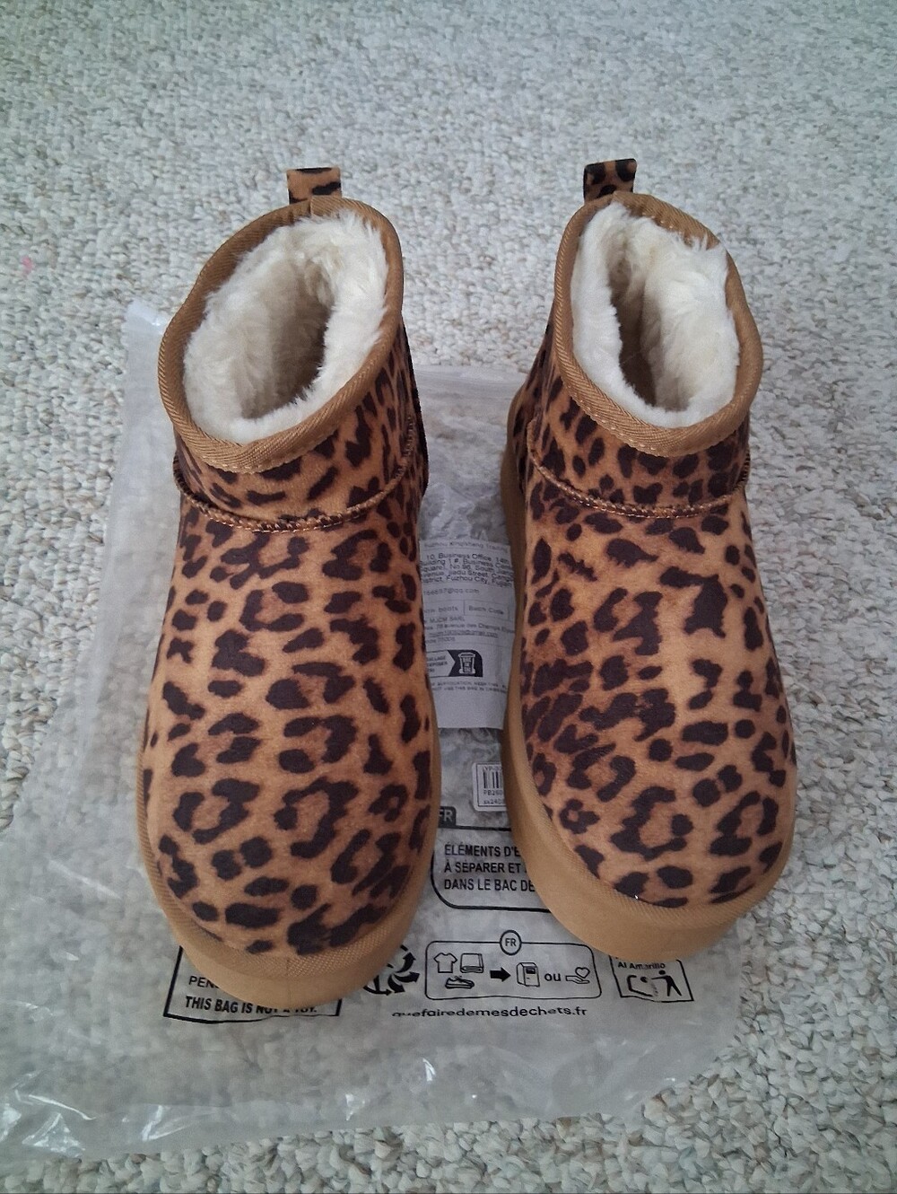 NEW - Leopard Print Cozy Platform Ankle Boots - 8 - Picture 7 of 10